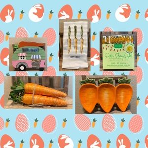 Easter Carrot Decor Bundle, Carrot Platter, Faux Carrots, Carrot String Lights